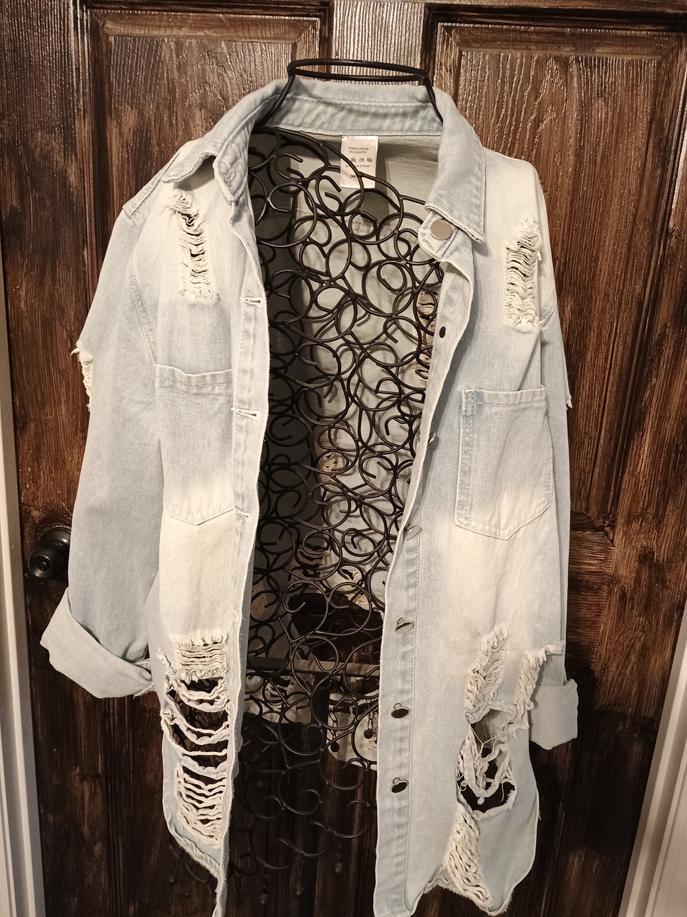 Light Wash Distressed Denim Shacket